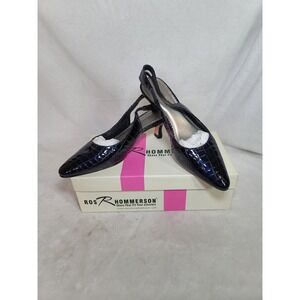 Ross Hommerson Formal Career Slingback Heels Witchy Retro Navy Moc Croc Size 7.5